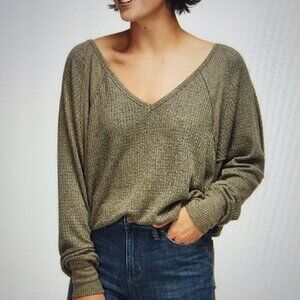 NWT Free People Santa Clara Thermal Long Sleeve Sweater  Ferngully Size M-Olive